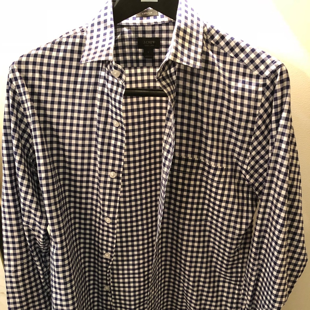 JCREW navy and white men’s shirt